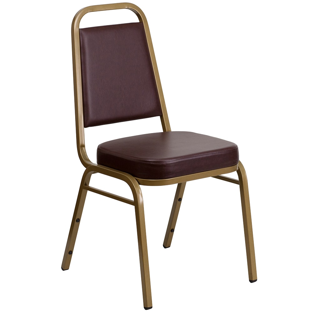 Flash Furniture FD-BHF-1-ALLGOLD-BN-GG Stacking Banquet Chair w/ Brown Vinyl Back & Seat - Steel Frame, Gold