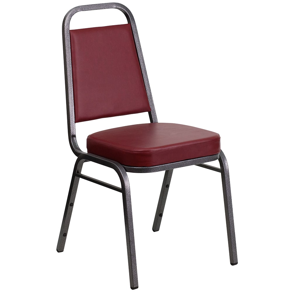 Flash Furniture FD-BHF-1-SILVERVEIN-BY-GG Stacking Banquet Chair w/ Burgundy Vinyl Back & Seat - Steel Frame, Silver Vein