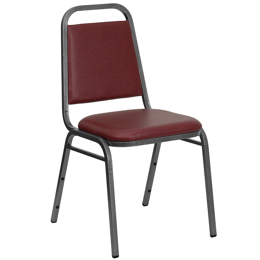 Flash Furniture FD-BHF-2-BY-VYL-GG Stacking Banquet Chair w/ Burgundy Vinyl Back & Seat - Steel Frame, Silver Vein