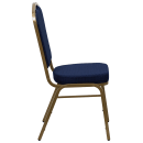 Flash Furniture FD-C01-ALLGOLD-2056-GG Stacking Banquet Chair w/ Navy Blue Patterned Fabric Back & Seat - Steel Frame, Gold thumbnail 3
