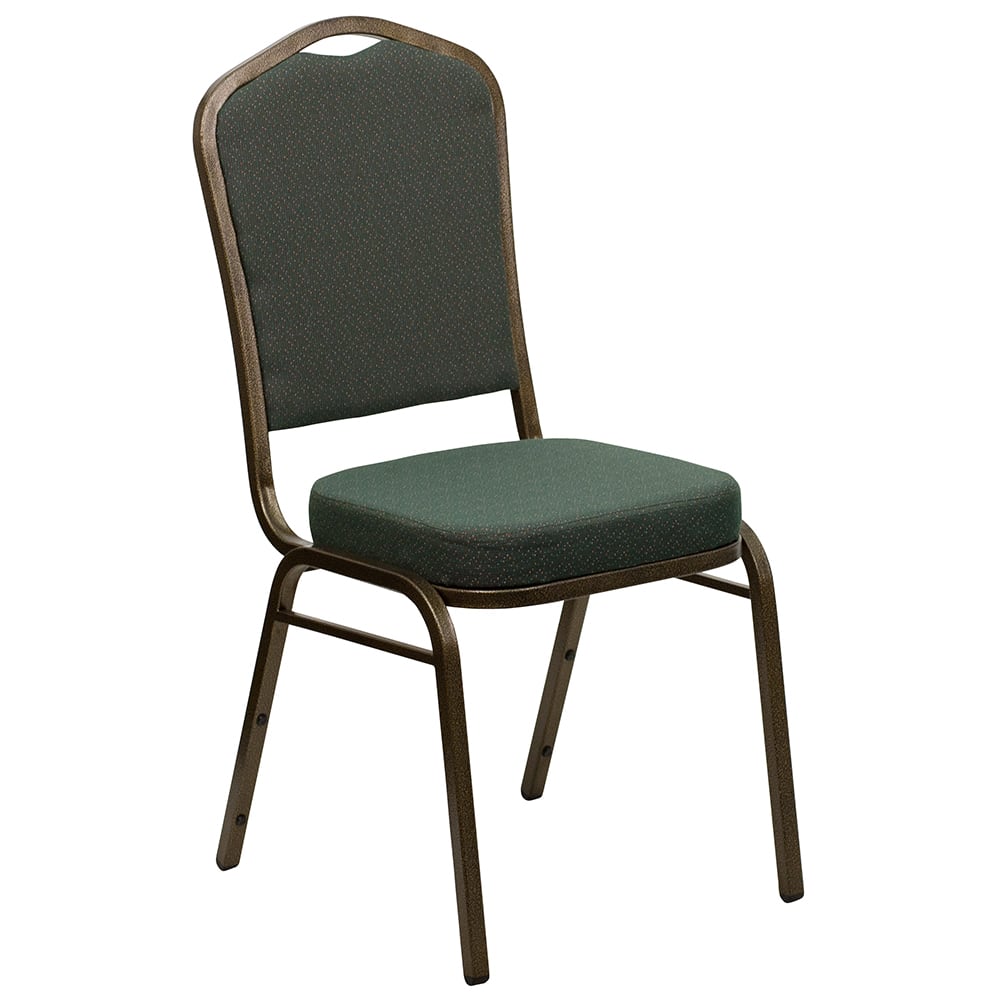 Flash Furniture FD-C01-GOLDVEIN-0640-GG Stacking Banquet Chair w/ Green Patterned Fabric Back & Seat - Steel Frame, Gold Vein