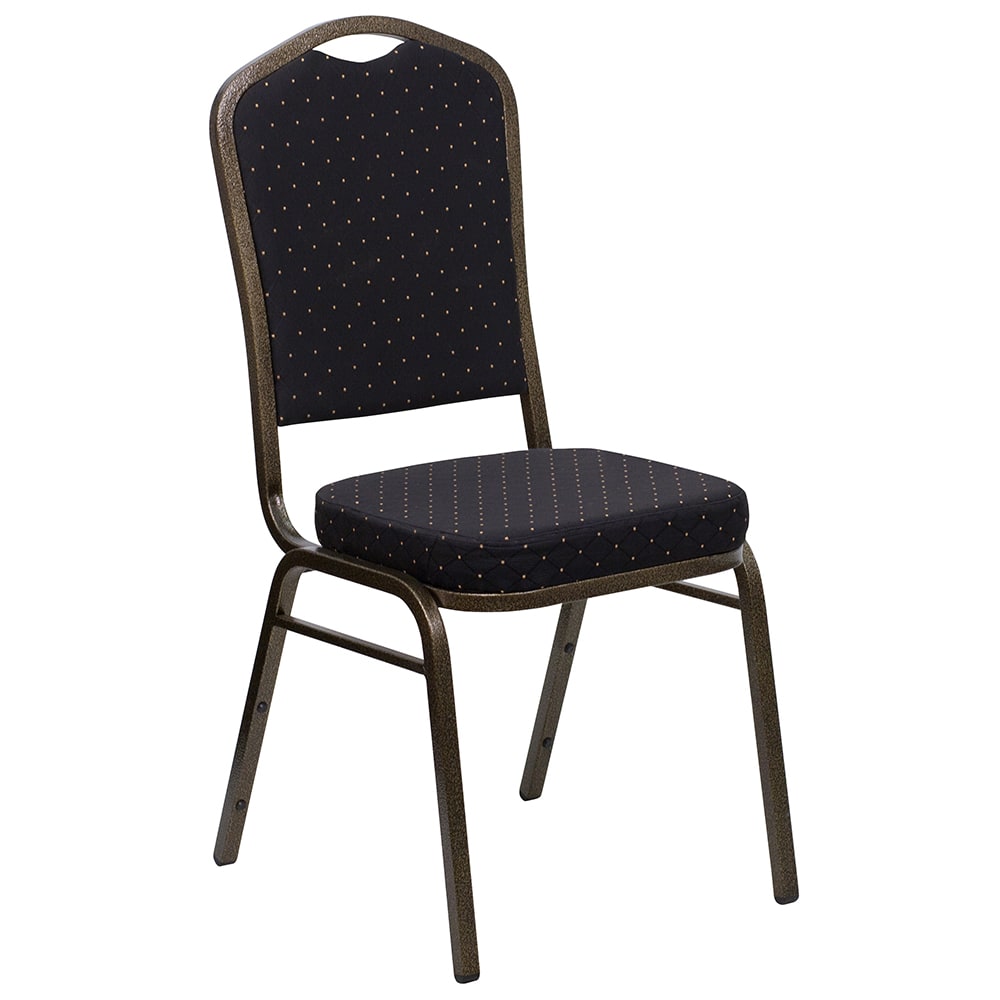 Flash Furniture FD-C01-GOLDVEIN-S0806-GG Stacking Banquet Chair w/ Black Patterned Fabric Back & Seat - Steel Frame, Gold Vein