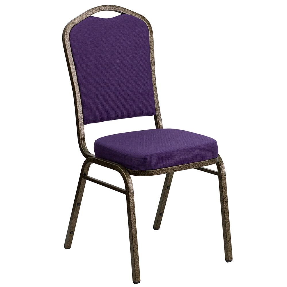 Flash Furniture FD-C01-PUR-GV-GG Stacking Banquet Chair w/ Purple Fabric Back & Seat - Steel Frame, Gold Vein