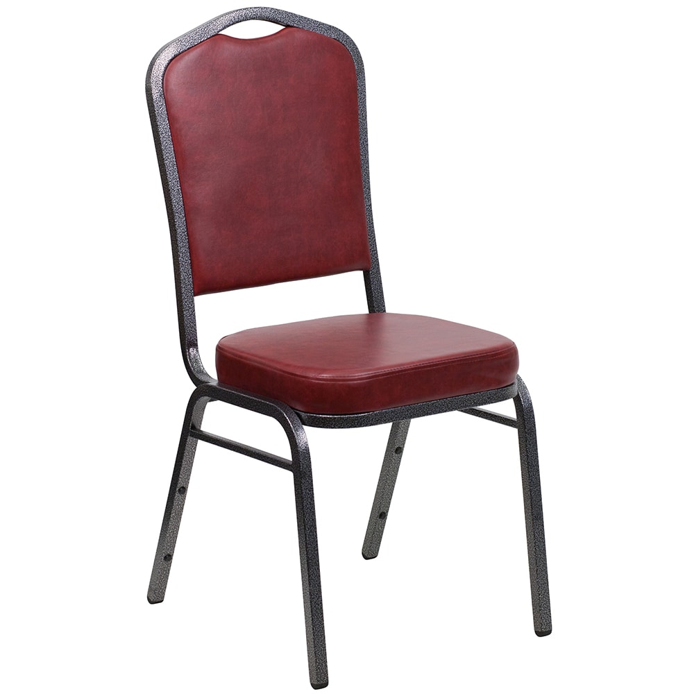 Flash Furniture FD-C01-SILVERVEIN-BURG-VY-GG Stacking Banquet Chair w/ Burgundy Vinyl Back & Seat - Steel Frame, Silver Vein