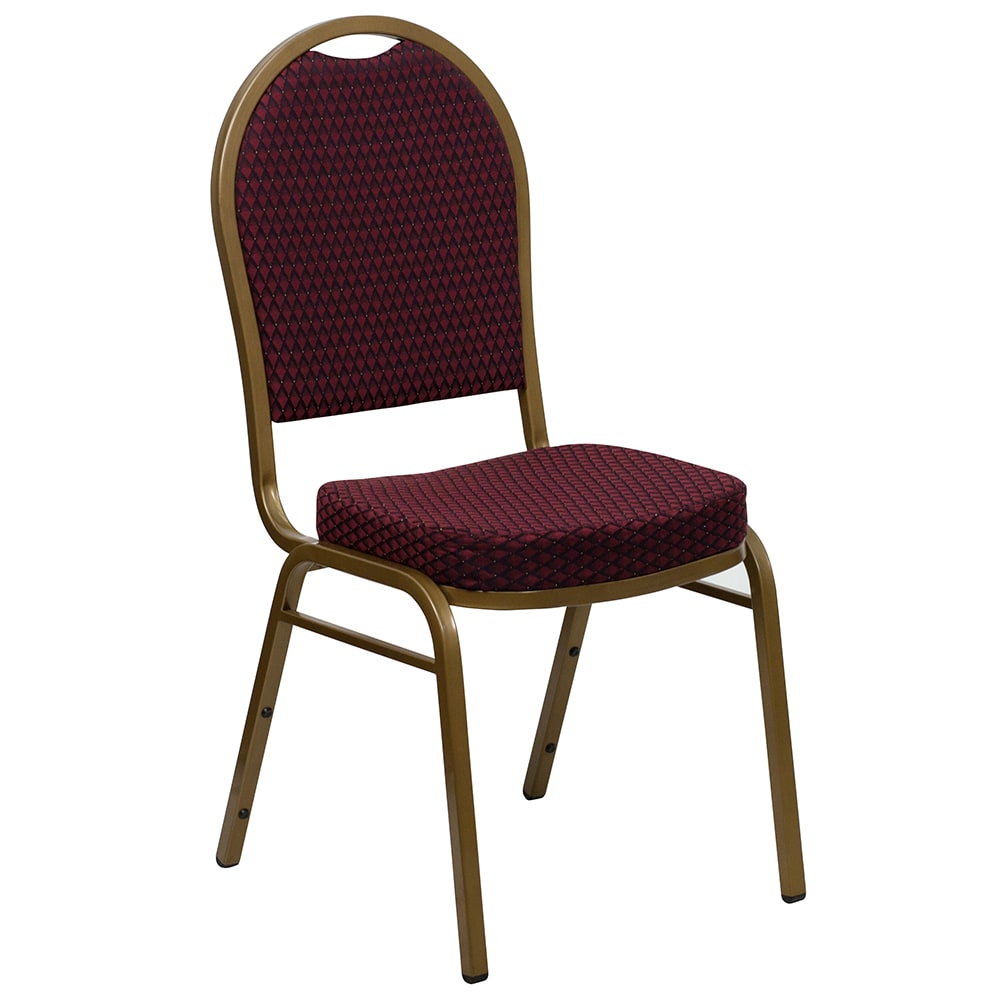 Flash Furniture FD-C03-ALLGOLD-EFE1679-GG Stacking Banquet Chair w/ Burgundy Patterned Fabric Back & Seat - Steel Frame, Gold