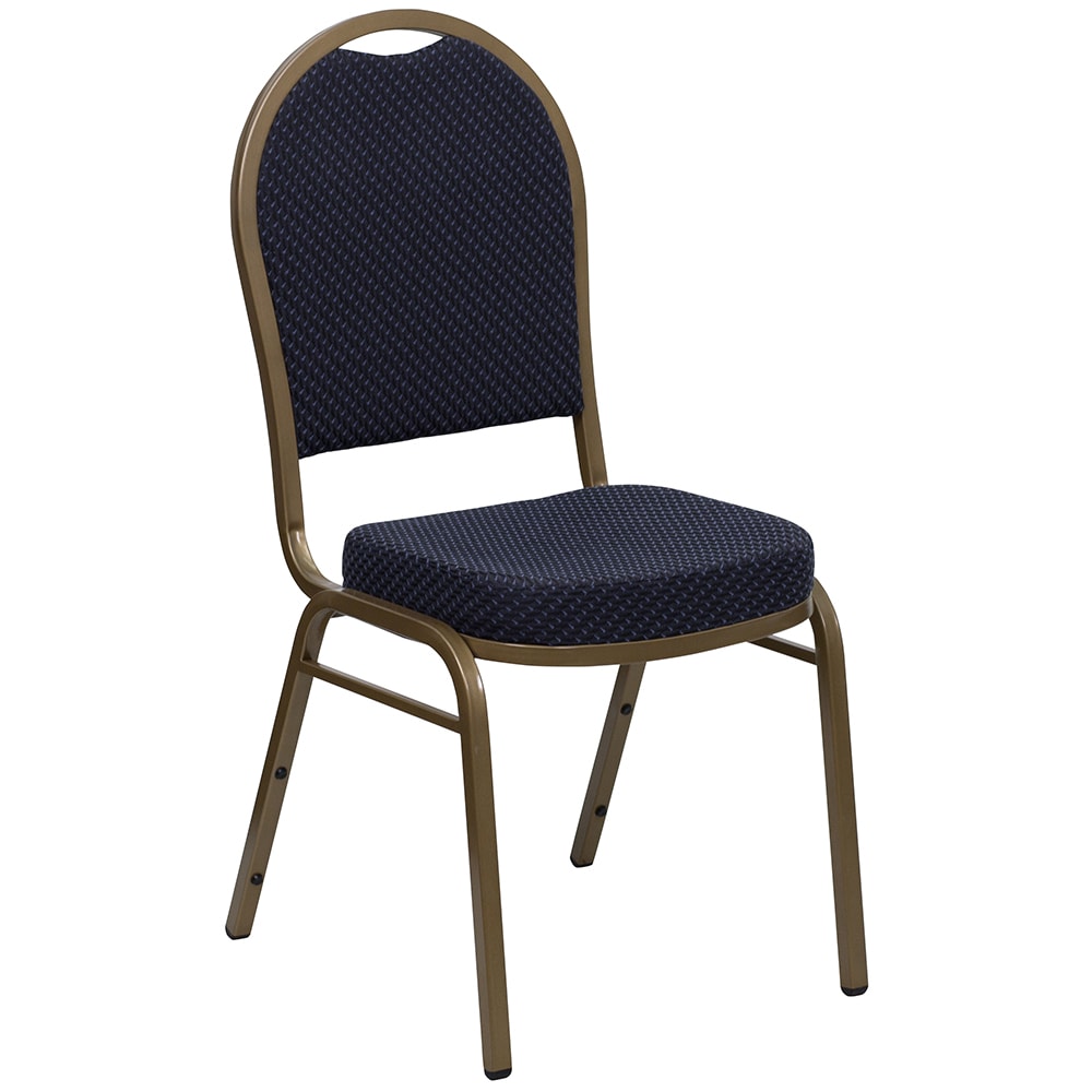 Flash Furniture FD-C03-ALLGOLD-H203774-GG Stacking Banquet Chair w/ Navy Blue Patterned Fabric Back & Seat - Steel Frame, Gold