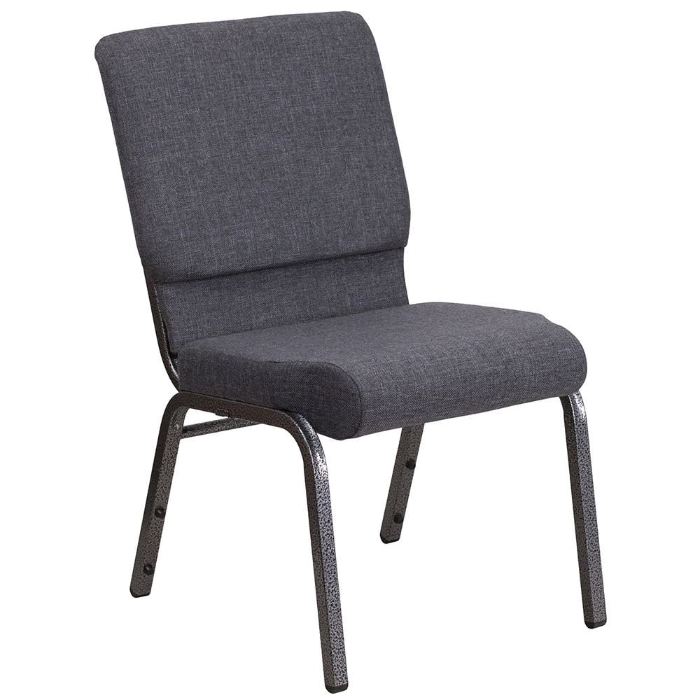 Flash Furniture FD-CH02185-SV-DKGY-GG Stacking Church Chair w/ Gray Fabric Back & Seat - Steel Frame, Silver Vein