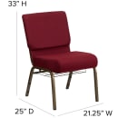 Flash Furniture FD-CH0221-4-GV-3169-BAS-GG Extra Wide Stacking Church Chair w/ Burgundy Fabric Back & Seat - Steel Frame, Gold Vein thumbnail 2