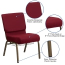 Flash Furniture FD-CH0221-4-GV-3169-BAS-GG Extra Wide Stacking Church Chair w/ Burgundy Fabric Back & Seat - Steel Frame, Gold Vein thumbnail 6