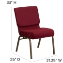 Flash Furniture FD-CH0221-4-GV-3169-GG Extra Wide Stacking Church Chair w/ Burgundy Fabric Back & Seat - Steel Frame, Gold Vein thumbnail 2