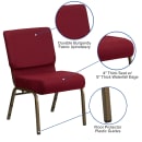 Flash Furniture FD-CH0221-4-GV-3169-GG Extra Wide Stacking Church Chair w/ Burgundy Fabric Back & Seat - Steel Frame, Gold Vein thumbnail 6