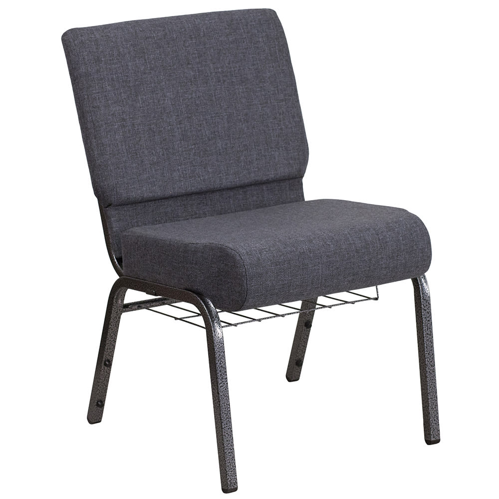 Flash Furniture FD-CH0221-4-SV-DKGY-BAS-GG Extra Wide Stacking Church Chair w/ Dark Gray Fabric Back & Seat - Steel Frame, Silver Vein
