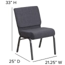 Flash Furniture FD-CH0221-4-SV-DKGY-GG Extra Wide Stacking Church Chair w/ Dark Gray Fabric Back & Seat - Steel Frame, Silver Vein thumbnail 2