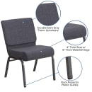 Flash Furniture FD-CH0221-4-SV-DKGY-GG Extra Wide Stacking Church Chair w/ Dark Gray Fabric Back & Seat - Steel Frame, Silver Vein thumbnail 6