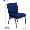 Flash Furniture FD-CH0221-4-SV-NB24-BAS-GG Extra Wide Stacking Church Chair w/ Navy Blue Fabric Back & Seat - Steel Frame, Silver Vein thumbnail 2