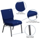 Flash Furniture FD-CH0221-4-SV-NB24-BAS-GG Extra Wide Stacking Church Chair w/ Navy Blue Fabric Back & Seat - Steel Frame, Silver Vein thumbnail 6