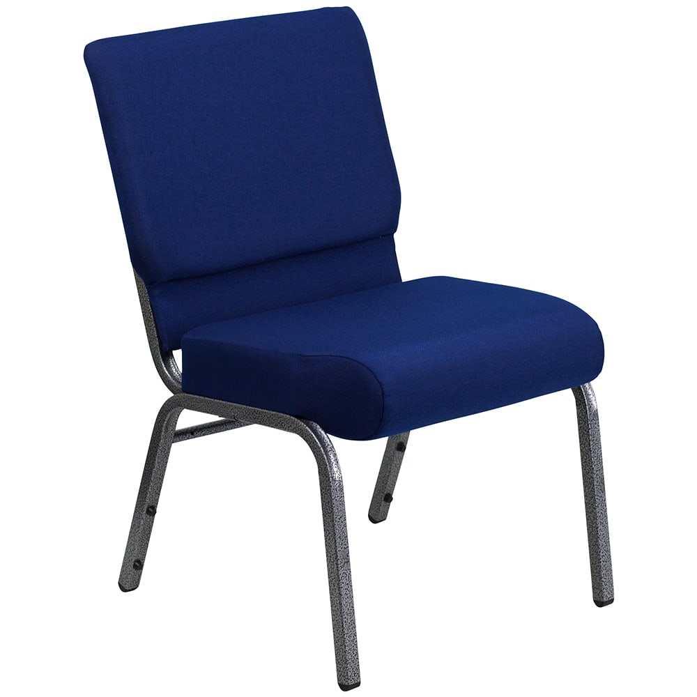 Flash Furniture FD-CH0221-4-SV-NB24-GG Extra Wide Stacking Church Chair w/ Navy Blue Fabric Back & Seat - Steel Frame, Silver Vein