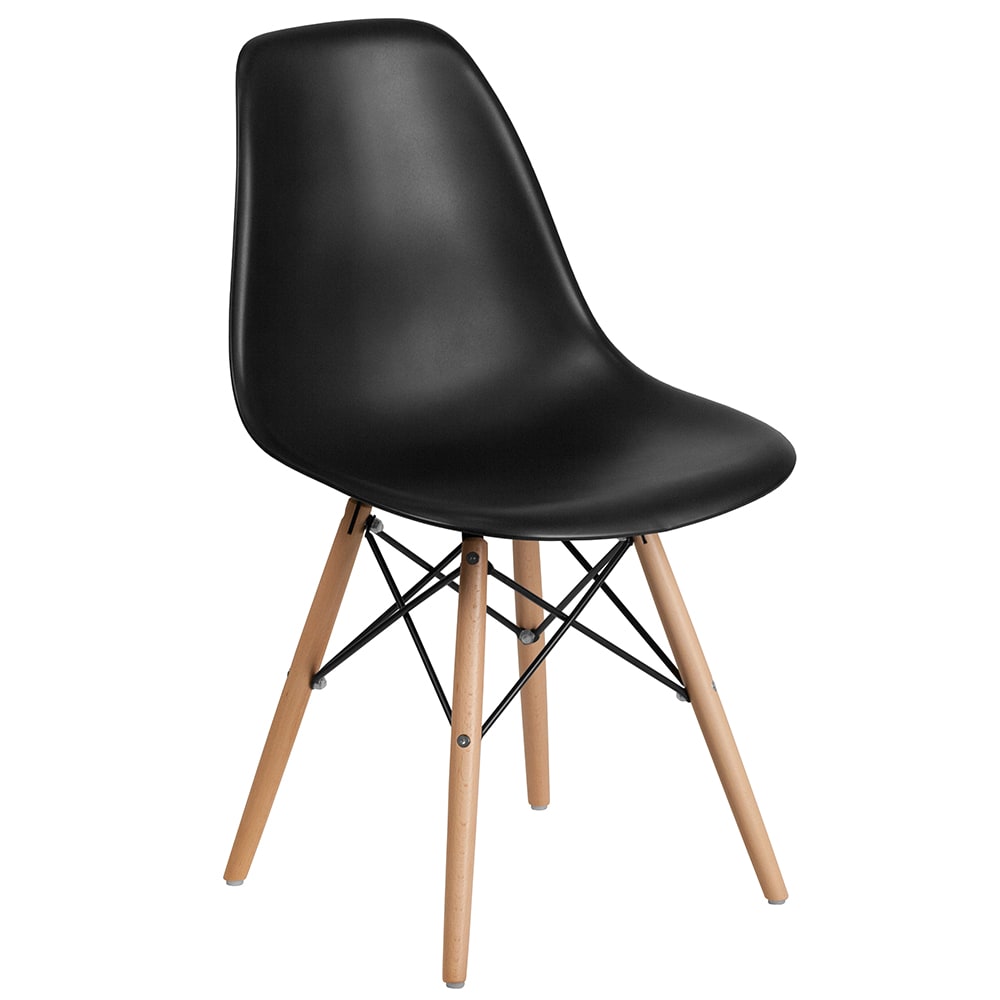 Flash Furniture FH-130-DPP-BK-GG Accent Side Chair - Black Plastic Seat, Wood Base