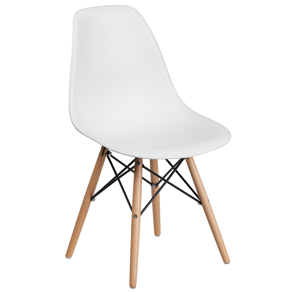 Flash Furniture FH-130-DPP-WH-GG Accent Side Chair - White Plastic Seat, Wood Base