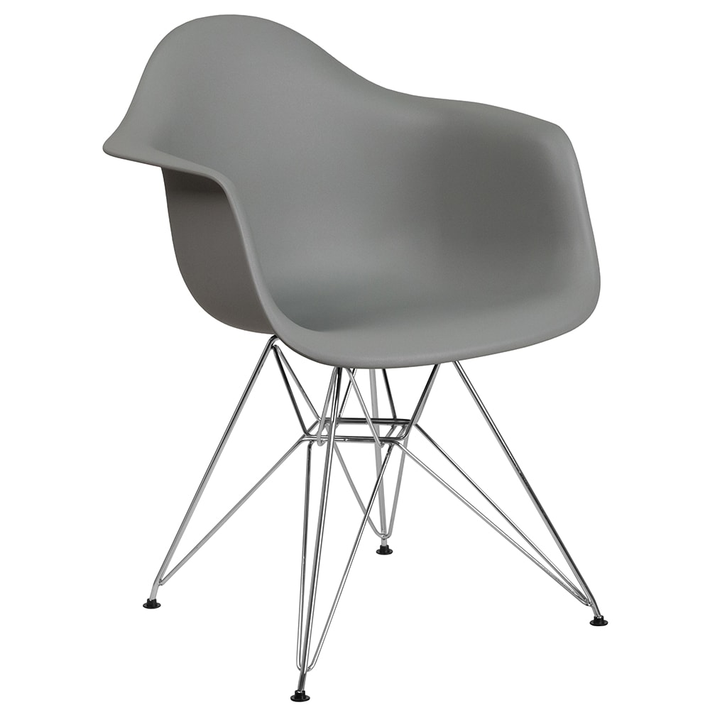 Flash Furniture FH-132-CPP1-GY-GG Contoured Armchair w/ Gray Plastic Seat & Chrome Base