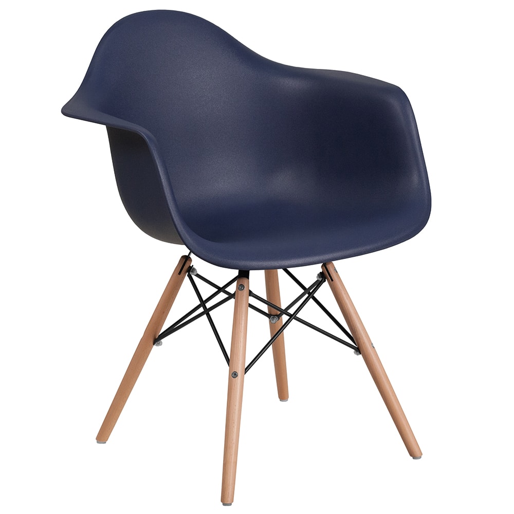 Flash Furniture FH-132-DPP-NY-GG Contoured Armchair w/ Navy Blue Plastic Seat & Wood Base