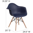 Flash Furniture FH-132-DPP-NY-GG Contoured Armchair w/ Navy Blue Plastic Seat & Wood Base thumbnail 2