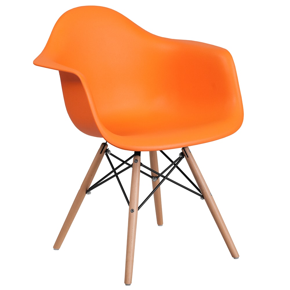 Flash Furniture FH-132-DPP-OR-GG Contoured Armchair w/ Orange Plastic Seat & Wood Base