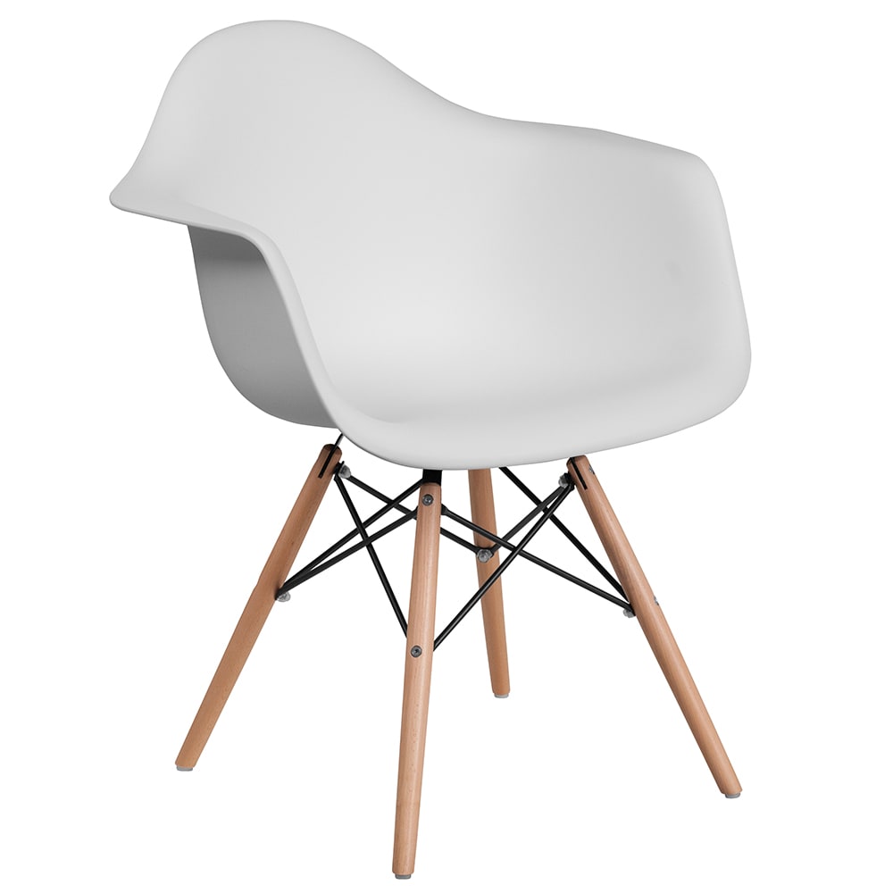 Flash Furniture FH-132-DPP-WH-GG Contoured Armchair w/ White Plastic Seat & Wood Base