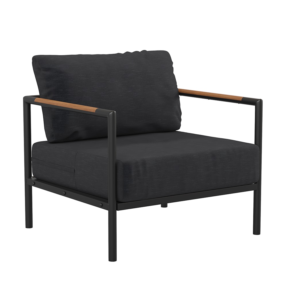 Flash Furniture GM-201027-1S-CH-GG Outdoor Patio Armchair - Black Cushions w/ Black Steel Frame