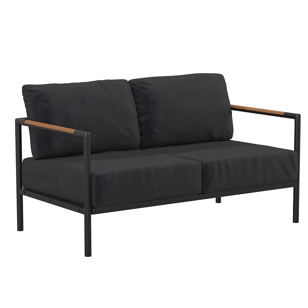 Flash Furniture GM-201027-2S-CH-GG Outdoor Patio Loveseat - Black Cushions w/ Black Steel Frame