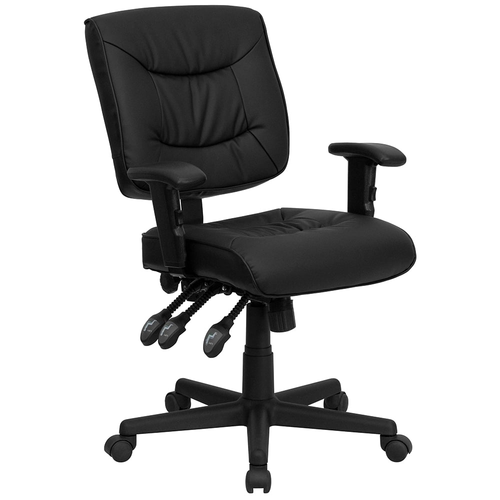 Flash Furniture GO-1574-BK-A-GG Swivel Office Chair w/ Mid Back - Black LeatherSoft Upholstery