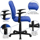 Flash Furniture GO-1691-1-BLUE-A-GG Swivel Office Arm Chair w/ Mid Back - Blue Vinyl Upholstery thumbnail 6