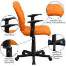 Flash Furniture GO-1691-1-ORG-A-GG Swivel Office Arm Chair w/ Mid Back - Orange Vinyl Upholstery thumbnail 6