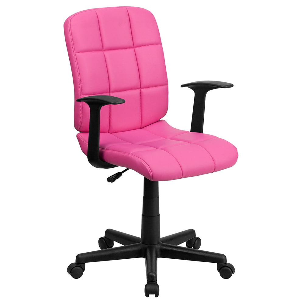 Flash Furniture GO-1691-1-PINK-A-GG Swivel Office Arm Chair w/ Mid Back - Pink Vinyl Upholstery