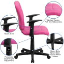 Flash Furniture GO-1691-1-PINK-A-GG Swivel Office Arm Chair w/ Mid Back - Pink Vinyl Upholstery thumbnail 6