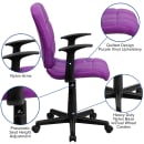 Flash Furniture GO-1691-1-PUR-A-GG Swivel Office Arm Chair w/ Mid Back - Purple Vinyl Upholstery thumbnail 6