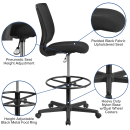 Flash Furniture GO-2100-GG Swivel Drafting Stool w/ Mid Back - Black Polyester Upholstery thumbnail 6