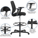 Flash Furniture GO-2100-A-GG Swivel Drafting Stool w/ Arms & Mid Back - Black Polyester Upholstery thumbnail 6