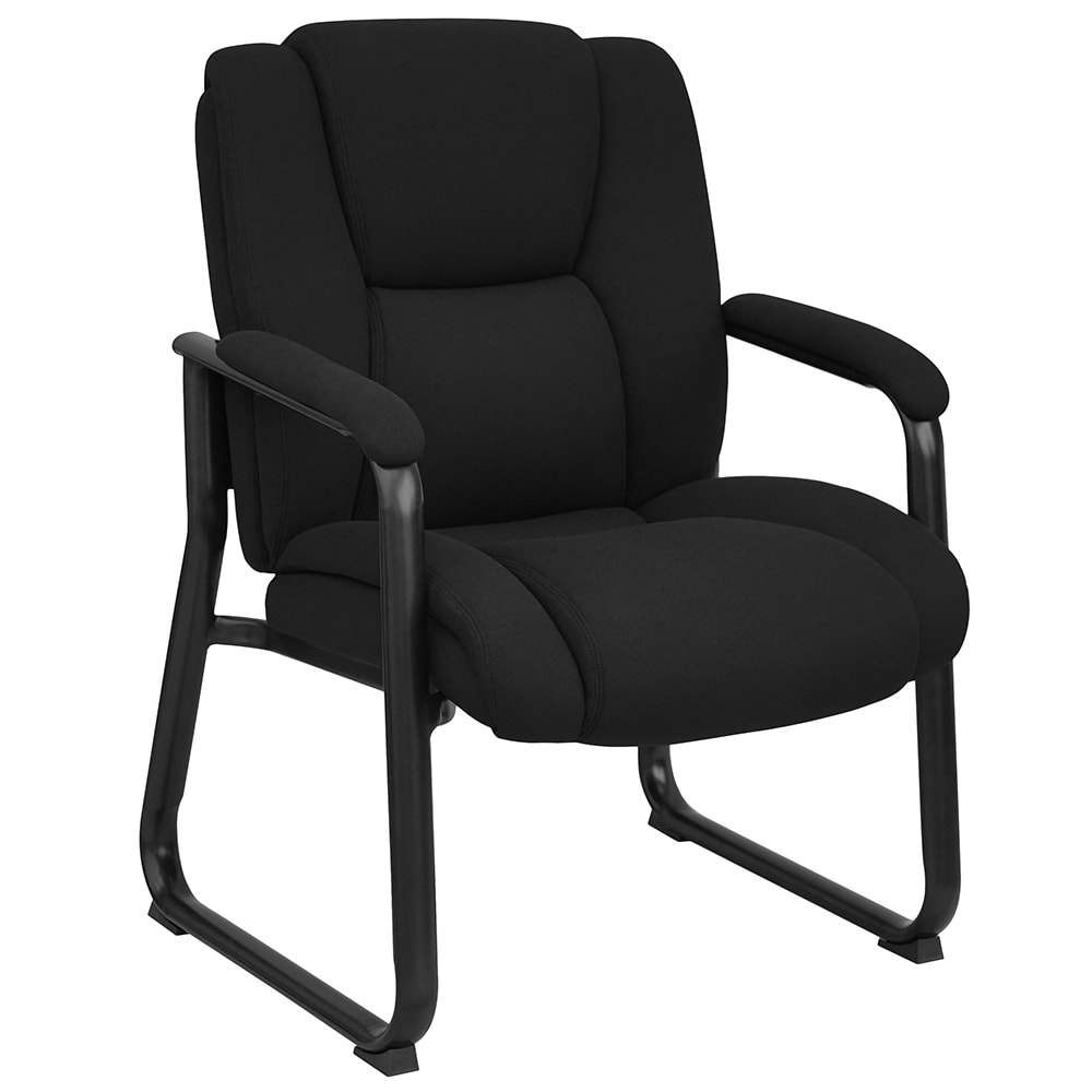 Flash Furniture GO-2138-GG Big & Tall Side Arm Chair - Black LeatherSoft Upholstery, Black Steel Frame