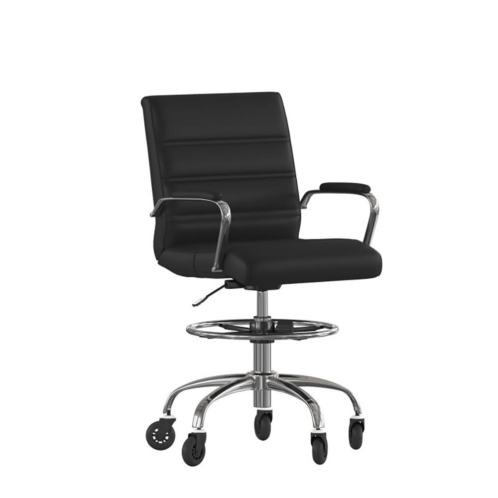 Flash Furniture GO-2286B-BK-RLB-GG Swivel Office Chair w/ Mid Back - Black LeatherSoft Upholstery, Chrome