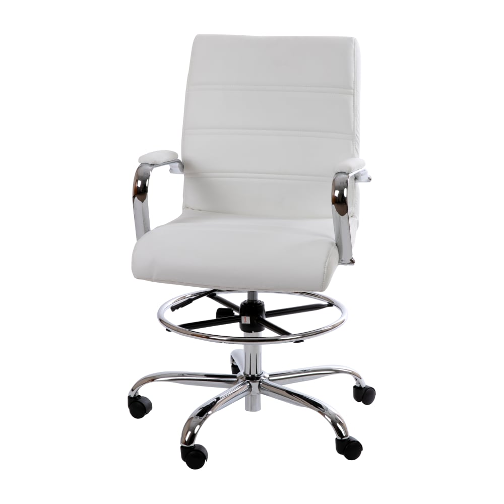 Flash Furniture GO-2286B-WH-GG Swivel Drafting Chair w/ White LeatherSoft Back & Seat - Chrome Base w/ Foot Ring