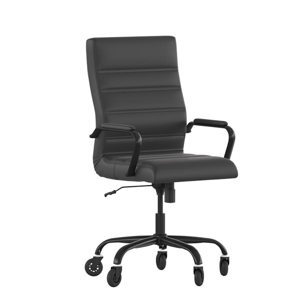 Flash Furniture GO-2286H-BK-BK-RLB-GG Swivel Office Chair w/ High Back - Black LeatherSoft Upholstery, Black