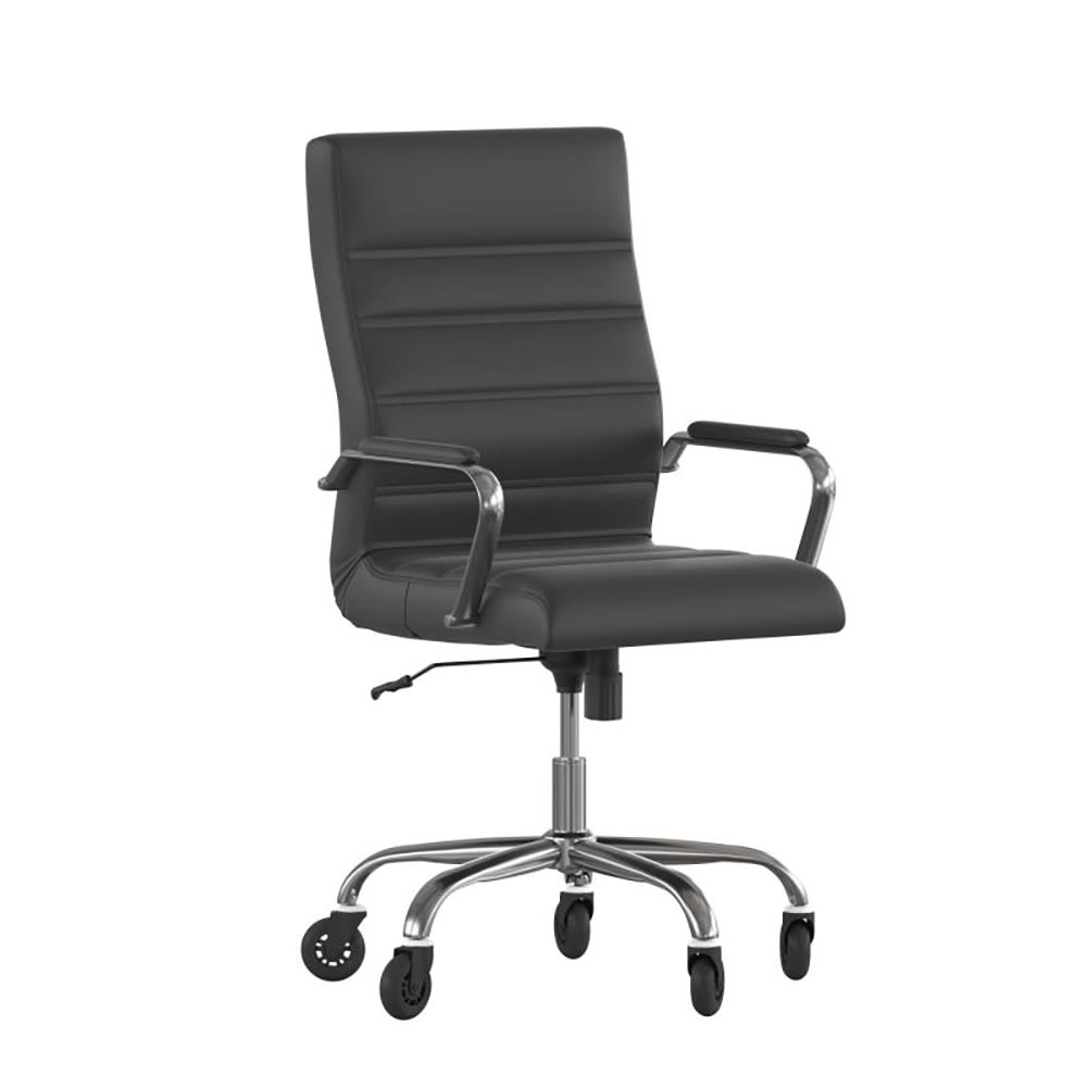 Flash Furniture GO-2286H-BK-RLB-GG Swivel Office Chair w/ High Back - Black LeatherSoft Upholstery, Chrome