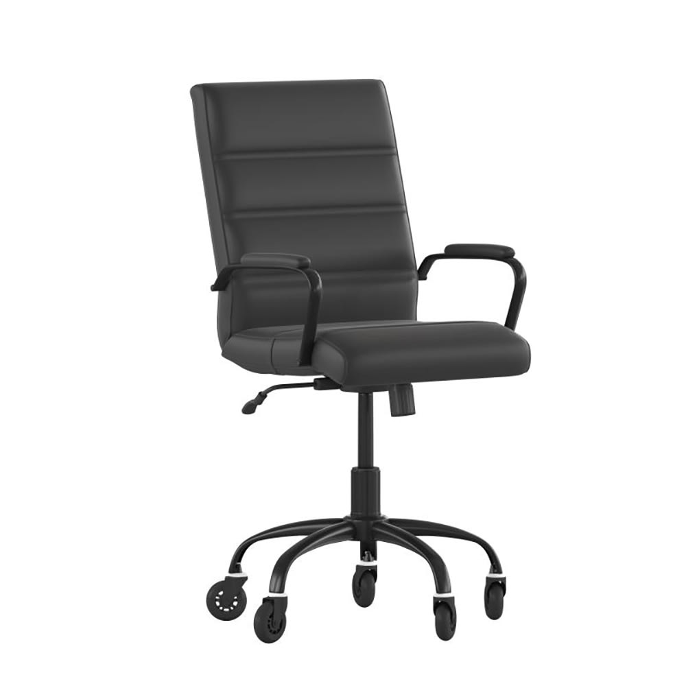 Flash Furniture GO-2286M-BK-BK-RLB-GG Swivel Office Chair w/ Mid Back - Black LeatherSoft Upholstery, Black