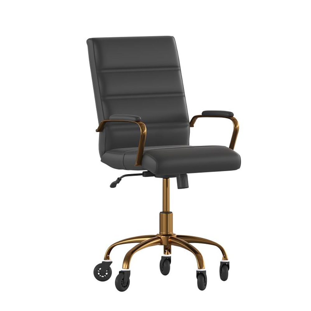 Flash Furniture GO-2286M-BK-GLD-RLB-GG Swivel Office Chair w/ Mid Back - Black LeatherSoft Upholstery, Gold