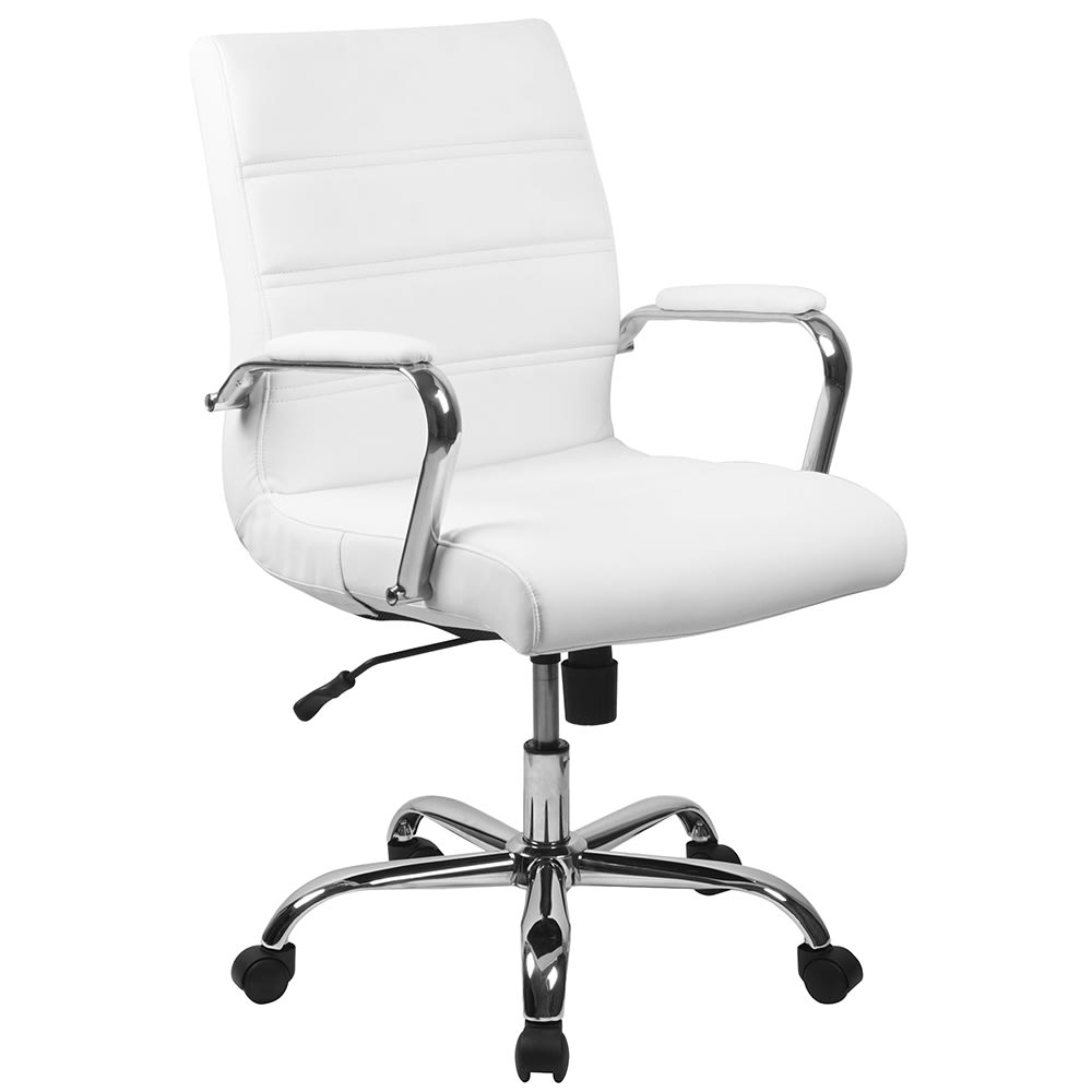 Flash Furniture GO-2286M-WH-GG Swivel Office Chair w/ Mid Back - White LeatherSoft Upholstery