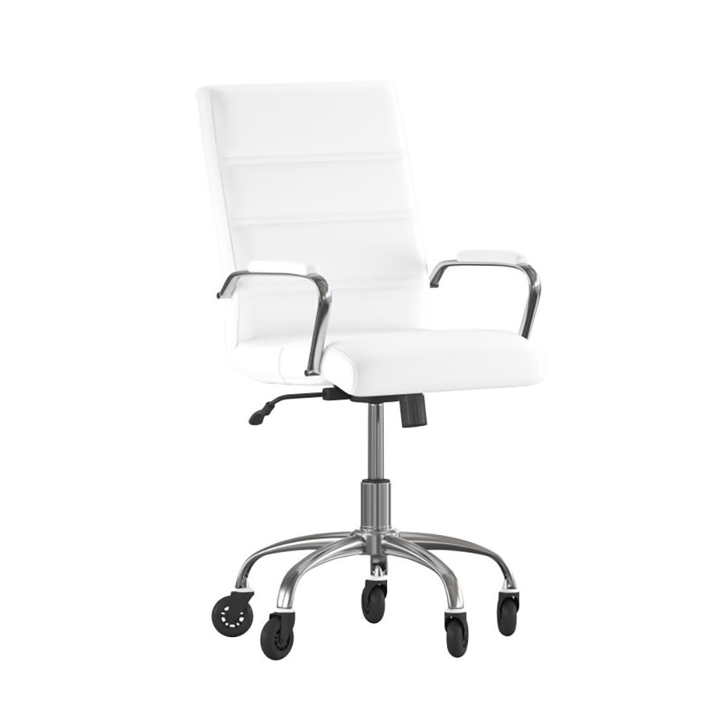 Flash Furniture GO-2286M-WH-RLB-GG Swivel Office Chair w/ High Back - White LeatherSoft Upholstery, Chrome