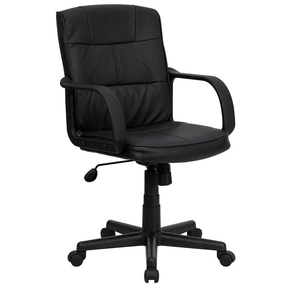 Flash Furniture GO-228S-BK-LEA-GG Swivel Office Chair w/ Mid Back - Black LeatherSoft Upholstery