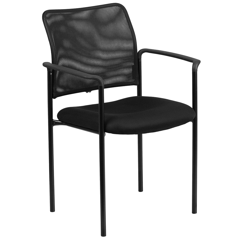Flash Furniture GO-516-2-GG Stacking Side Arm Chair - Black Mesh Upholstery, Black Steel Frame