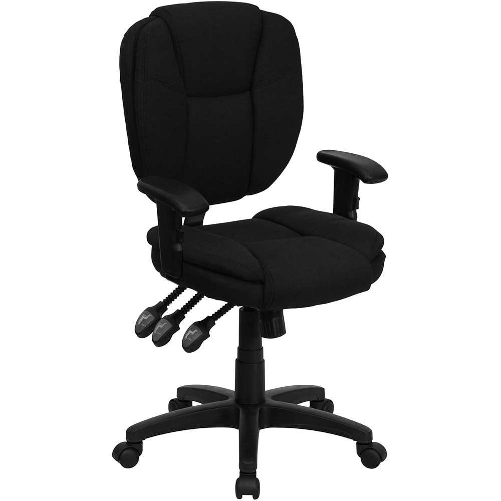 Flash Furniture GO-930F-BK-ARMS-GG Swivel Office Arm Chair w/ Mid Back - Black Fabric Upholstery